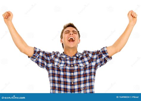 Young Man With Arms Raised Stock Photo Image Of Smile 16498024