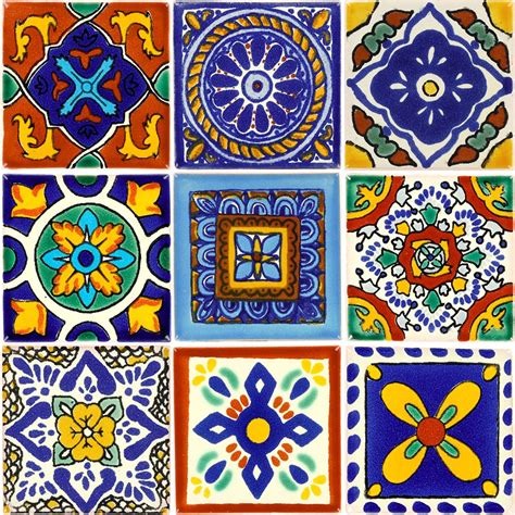 Set Of 9 Individual Tiles 2 X 2 Talavera Mexican Tile Set