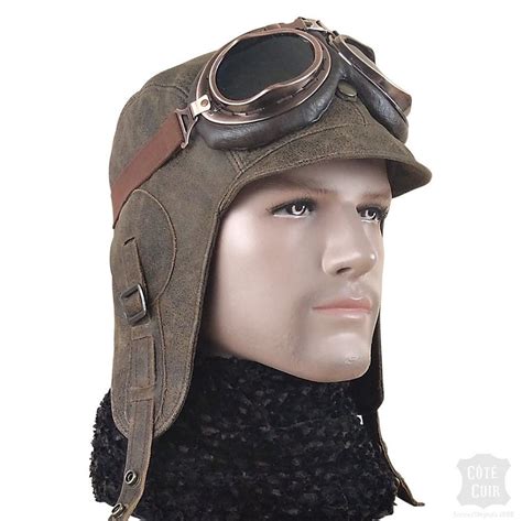 Aviator Hat And Goggles Leather Pilot Helmet Flying Cap Etsy