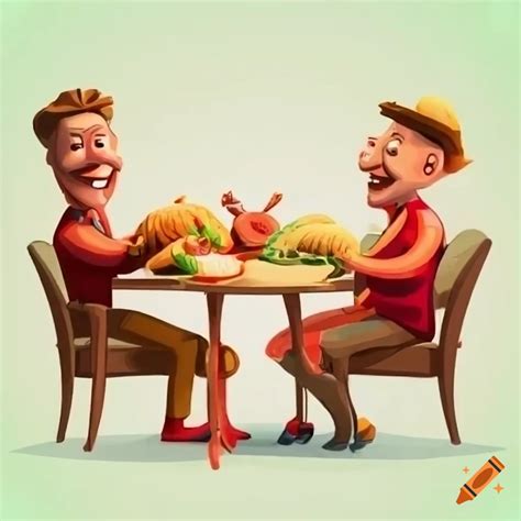 cartoon thanksgiving meal with two men carving turkey on craiyon