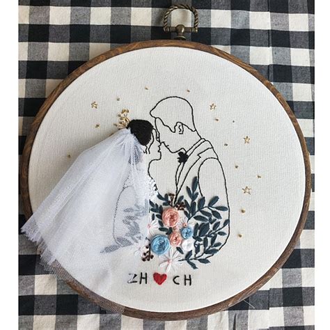 Wedding Embroidery Kit Couple Embroidery Kit Flower Etsy