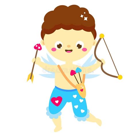 Cute Cupid Aiming With Love Arrow And Bow Cartoon St Valentines Day