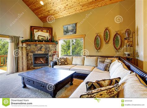 Mountain Style Decor In Modern Day Living Room Stock