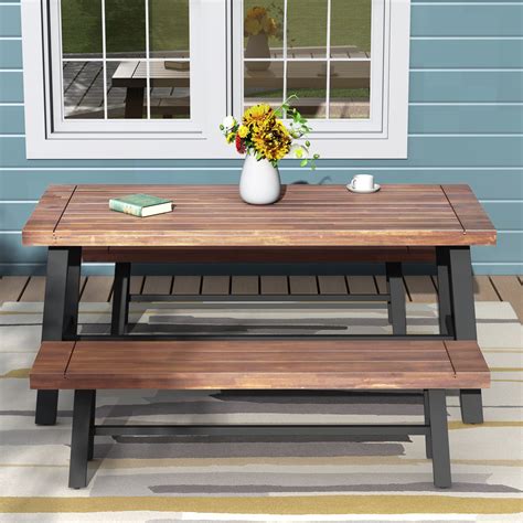 Clearance Outdoor Dinner Table And 2 Wood Bench Set Transparent