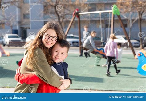 portrait of brother and sister at the playground stock image image of energetic outdoors