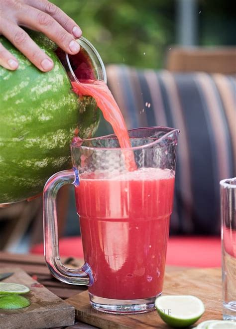 Watermelon Margaritas Recipe Blended Inside White On Rice Couple