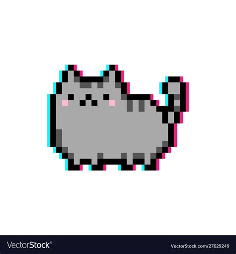 Pixel Art 8bit Cute Kitten Domestic Pet Saying Meow Isolated Vector