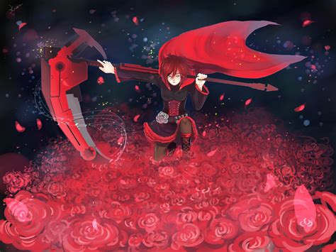 464632 Crescent Rose Black Hair Red Skirt Anime Girls Digital Art