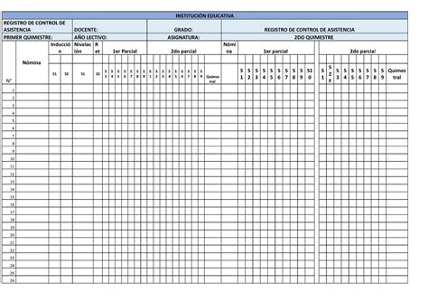 Plantilla De Registro De Asistencia Para Docentes De Bachillerato