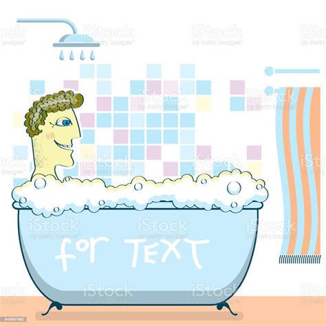 Man Taking A Shower In A Bathroomvector Illustration Stock Illustration