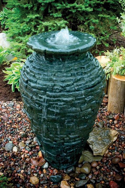 This page shows you all of the outdoor water features we stock. Stacked Slate Urn Fountain Kit | Fountains outdoor, Diy ...