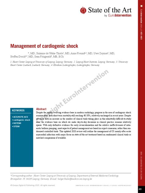 Management Of Cardiogenic Shock Pdf Percutaneous Coronary