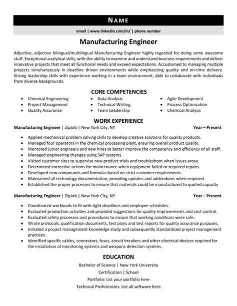 Manufacturing Engineer Resume Example And 3 Expert Tips Zipjob