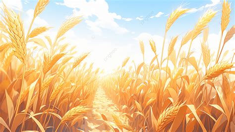 Wheat Field Autumn Harvest Landscape Golden Illustration Background