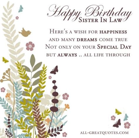 Happy Birthday Sister In Law Heres A Wish For Happiness And Many Dreams Come True Not Only