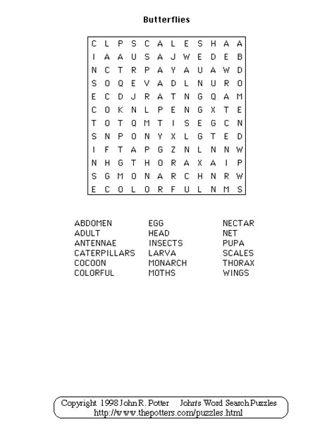 Johns Word Search Puzzles Kids Butterflies