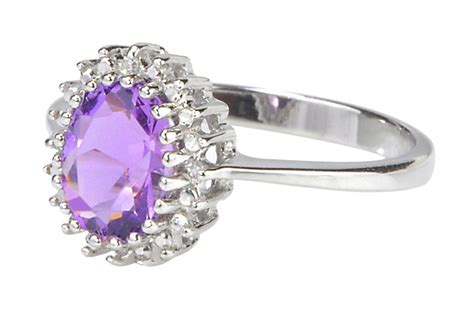 925 Sterling Silver 1ct Amethyst & Diamond Ring | Jewelryland.com