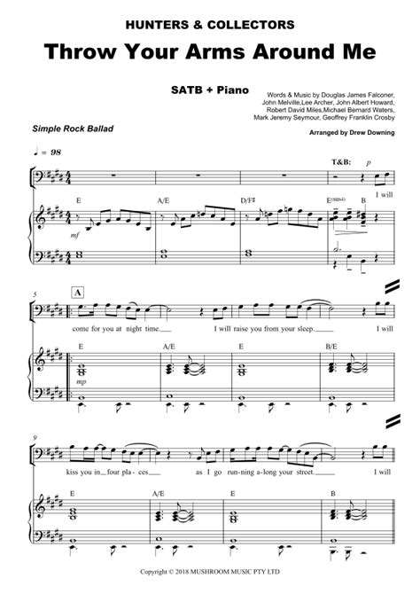 Throw Your Arms Around Me Arr Drew Downing Sheet Music Hunters And Collectors Satb Choir