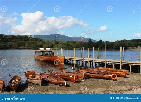 Launch And Rowing Boats Derwentwater Keswick Editorial Stock Image