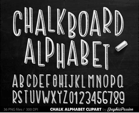 Alphabet Chalkboard Clipart Digital Chalk Alphabet Clip Art Etsy