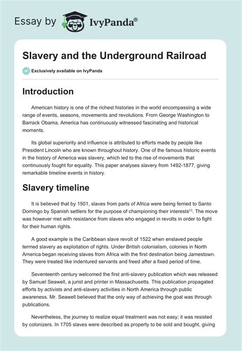 Slavery And The Underground Railroad 1030 Words Essay Example