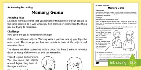 Memory Game Worksheet Worksheet Teacher Made Twinkl