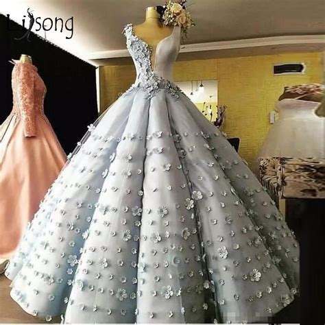 Romantic 3d Flower Wedding Dress Puffy Ball Gowns For Princess Pretty