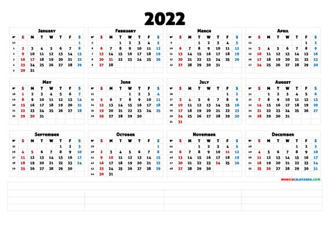 12 Month Calendar 2022 Printable Example Calendar Printable Images