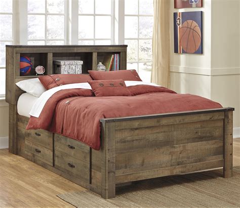 Benchcraft Trinell Rustic Look Full Bookcase Bed With Under Bed Storage