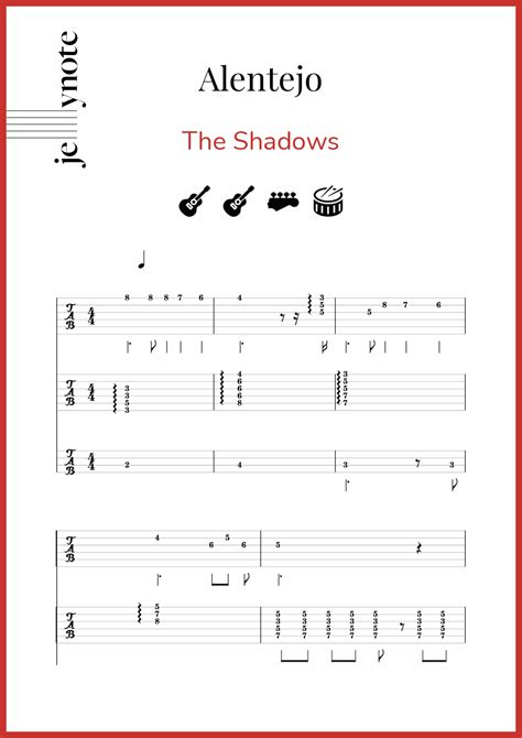 Partituras De The Shadows Alentejo Guitarra Y Bajo Jellynote