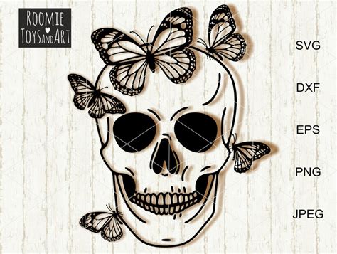 Halloween Skull Svg Skull With Butterfly Svg File Skull Clip Etsy