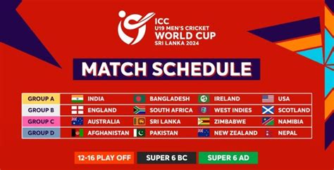 Fixtures Announced For Icc U19 Mens Cricket World Cup 2024 In Sri Lanka Newsinasia