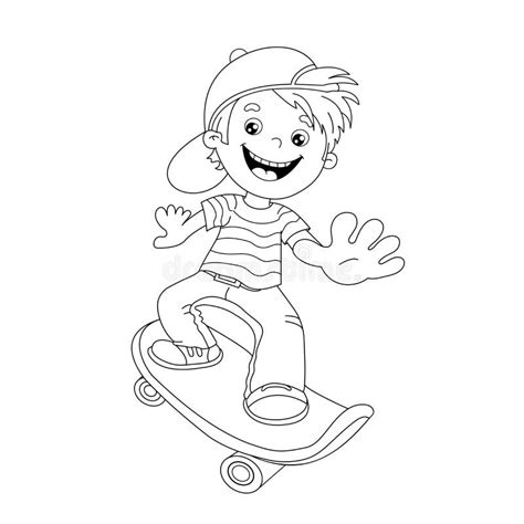 Esboço Da Página Da Coloração Do Menino Dos Desenhos Animados No Skate