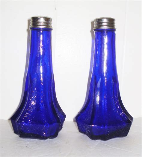 Vintage Large Cobalt Blue Depression Glass Salt And Pepper Shakers Beautiful Antique Price