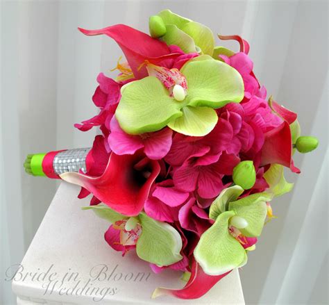 Wedding Bouquet Hot Pink Calla Lily Lime Green Orchid Bridal Bouquet Pink Calla Lilies Pink
