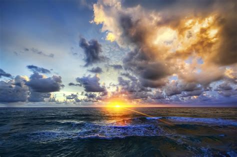 Desktop Wallpapers Rays Of Light Sea Hdr Nature Sky Waves 3741x2485