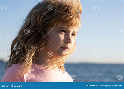 Lifestyle Portrait Of Cute Kid On Sea Beach Outdoors Summer Kids