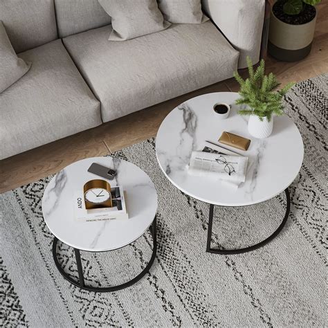 Semiocthome Round Nesting Coffee Table 315 White Modern Accent Wood