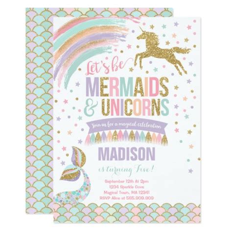 Mermaid And Unicorn Birthday Invitation Magic Party