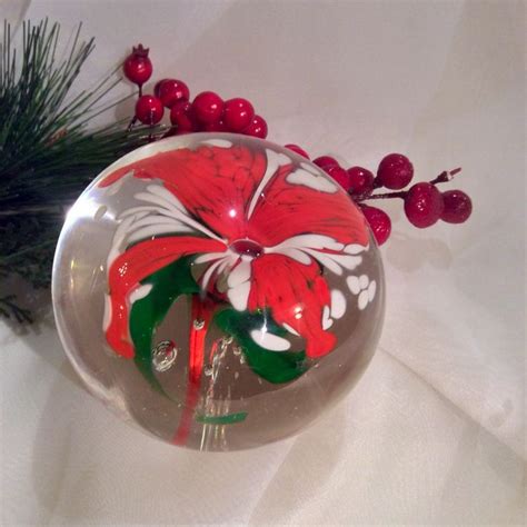 Hand Blown Glass Poinsettia Paperweight Glass Art Christmas Etsy