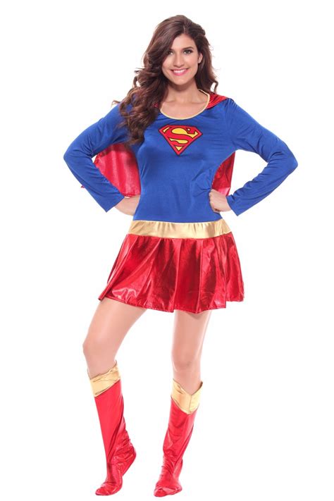Female Sexy Supergirl Superman Cosplay Long Sleeve Fancy Mini Dress