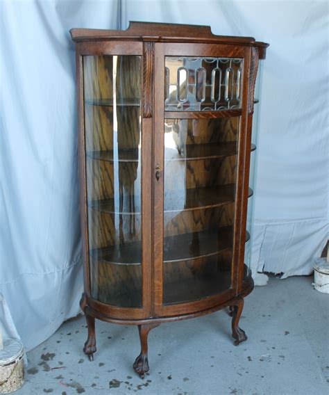 Bargain John S Antiques Oak Curved Glass China Cabinet With Beveled Glass Panel Bargain