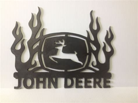 John Deere Metal Advertising Sign Flames Plasma Cut Metal Art