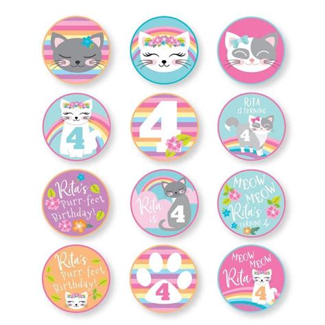 Catrainbow Cupcake Toppers Or Bunting Rainbow Kitten Etsy Kitten