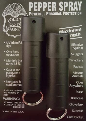 2 Pack Police Magnum Pepper Spray 12oz Black Spin Top Keychain Safety