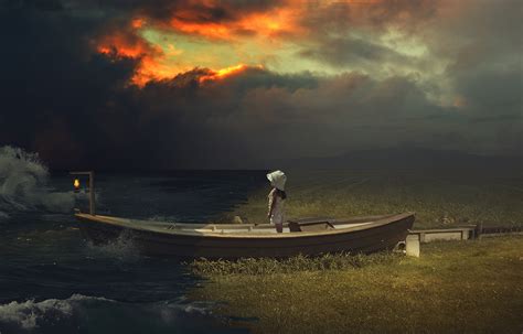 1620x2160 Boat Lantern And Girl In Dark Night Art 1620x2160 Resolution