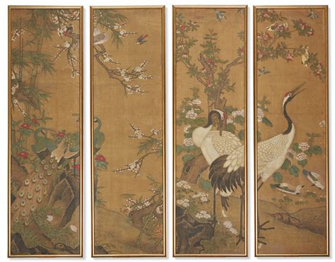A Set Of Four Japanese Silk Panels