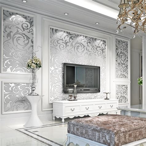 Update your living room with these stunning wallpaper designs. Luxury Damask Gold Silver Wallpaper For Walls 3 D Non ...