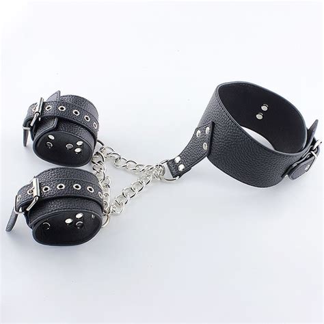 Wrist Cuffs Black Slave Collar Sex Handcuffs Pu Leather Femdom Set Bdsm