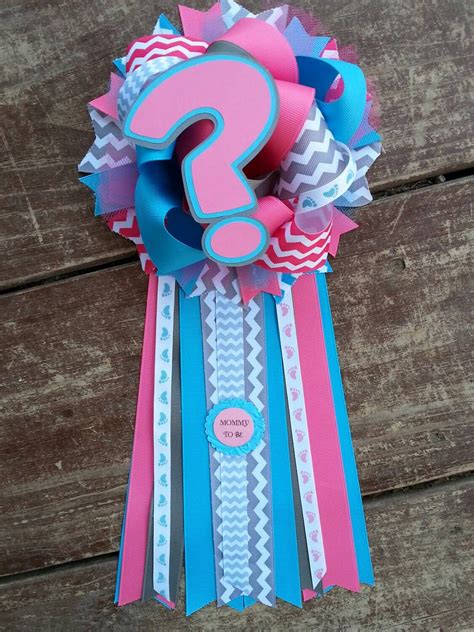 Gender Reveal Corsage Modern Chevron Blue And Pink Mommy By Bonbow